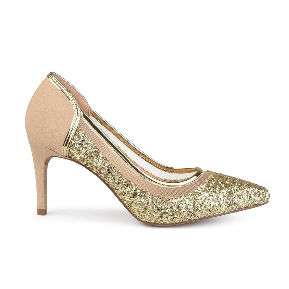 NiB Brinley Co. Women's Glitter Pump High Heels Gold Size 6.5 M $70 RY1434